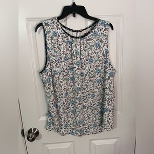 LOFT Floral Print Tank Top - Blue and Cream